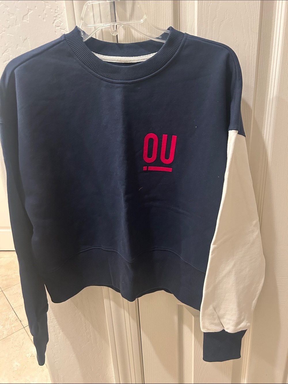 Soldout OU Contrast-Sleeve Navy and White Women’s Sweatshirt